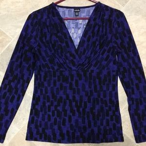 Rafaella V neck blouse purple and black